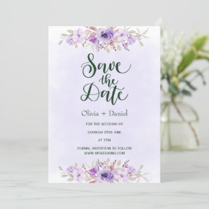 Convite de Noivado Floral Minimalista Roxo