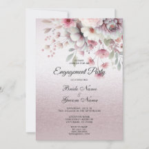 Convite de Noivado Floral Rosa Moderno Branco