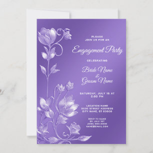 Convite de Noivado Floral Roxo Elegante