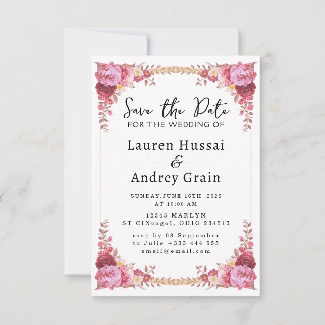 Convite de Noivado Floral "Save the Date" (Frente)