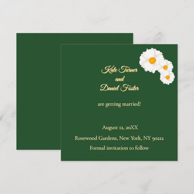 Convite de Noivado Floral Verde Escuro para Salvar (Frente/Verso)