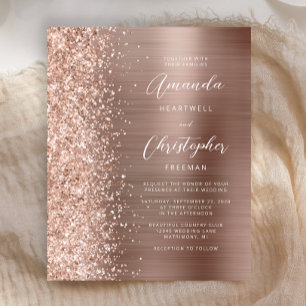 Convite de Noivado Glam Glitter Rose Gold Econômic