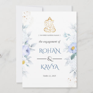Convite de Noivado Indiano Floral Azul Elegante