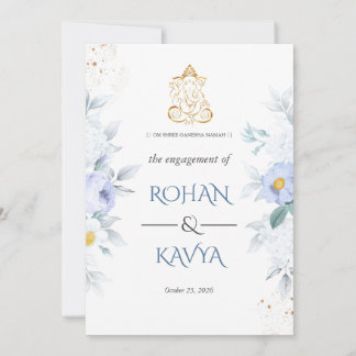Convite de Noivado Indiano Floral Azul Elegante
