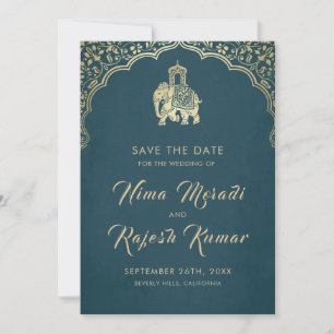 Convite de Noivado Indiano Save The Date Dourado G