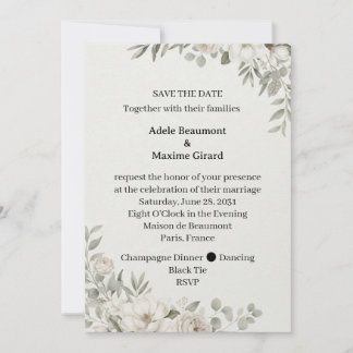 Convite de Noivado Magnolia White Floral Save The 
