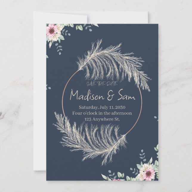 Convite de Noivado Navy Blue & Gold Save The Date (Frente)