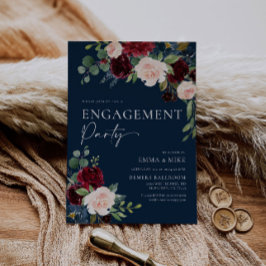 Convite de Noivado Navy Floral Burgundy Blush