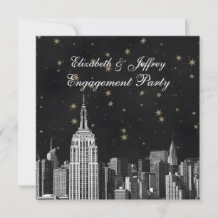Convite de Noivado NYC ESB Skyline Etched Black St