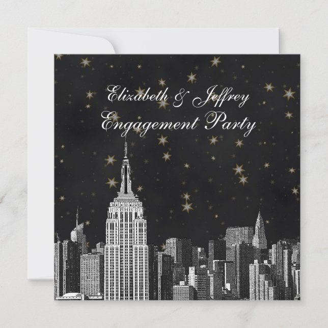 Convite de Noivado NYC ESB Skyline Etched Black St (Frente)