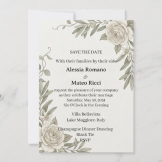 Convite de Noivado Olive Branch White Rose Save Th