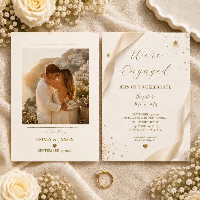 Convite de Noivado Personalizado Elegante em Doura (Criador carregado)