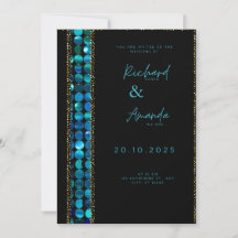Convite de Noivado Preto Luxo Mosaico Verde Luxuos