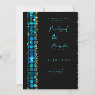 Convite de Noivado Preto Luxo Mosaico Verde Luxuos