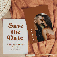 Convite de Noivado Retro Terracota Save The Date
