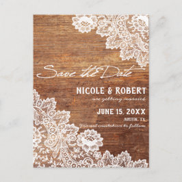 Convite de Noivado Rustic Wood Branco com Renda pa