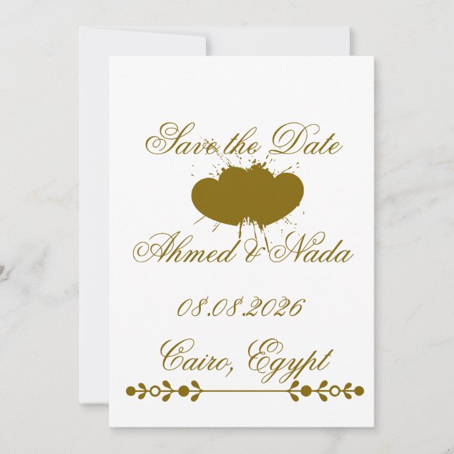 Convite de Noivado Save The Date com Renda Dourada (Frente)