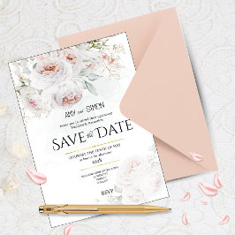 Convite de Noivado Save the Date com Rosas Pink Bl