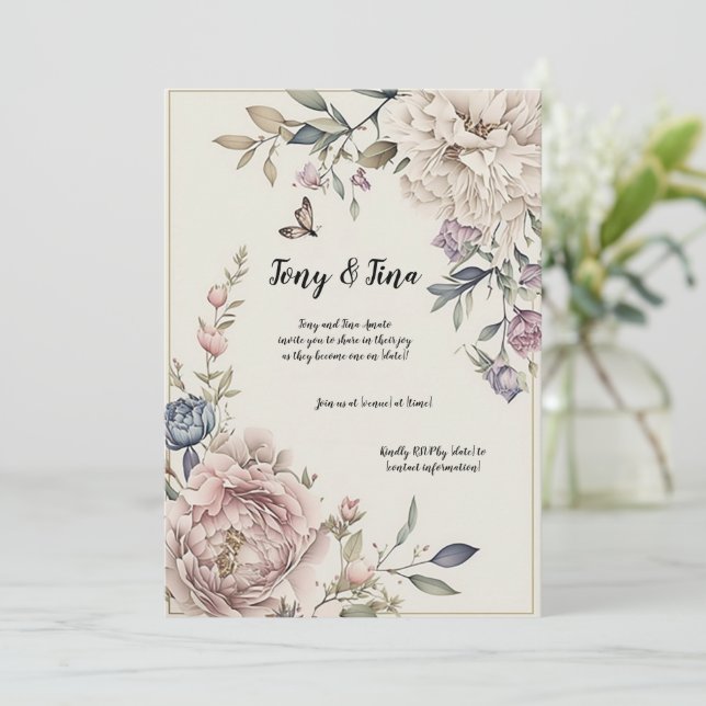 Convite de Noivado/Save The Date Floral Lindo (Em pé/Frente)