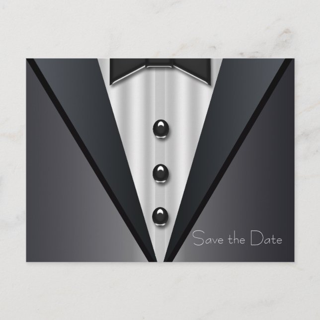 Convite de noivado Smoking e Vestido Save The Date (Frente)