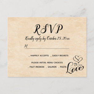 Convite de Noivado Vintage RSVP Coração de Amor Ma
