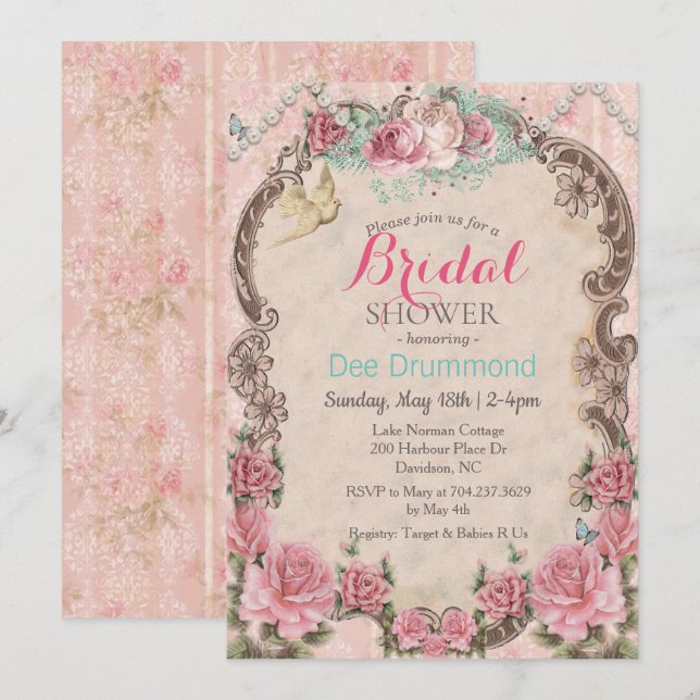 Convite de Noivado Vintage Shabby Chic (Frente/Verso)