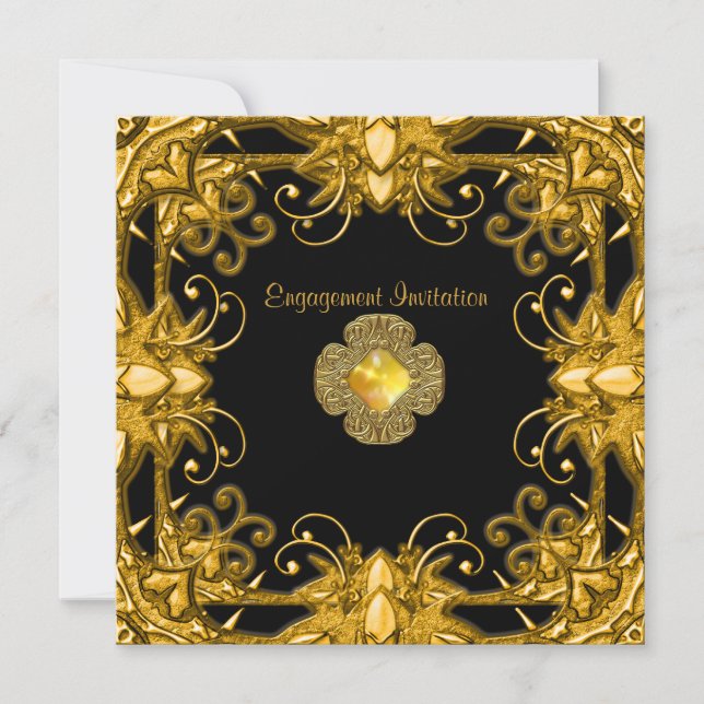 Convite de Noivado Zizzago Preto Dourado Antigo 2 (Frente)