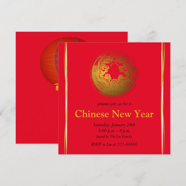 Convite de Novos Lanternas Vermelhas Chinesas (Frente/Verso)