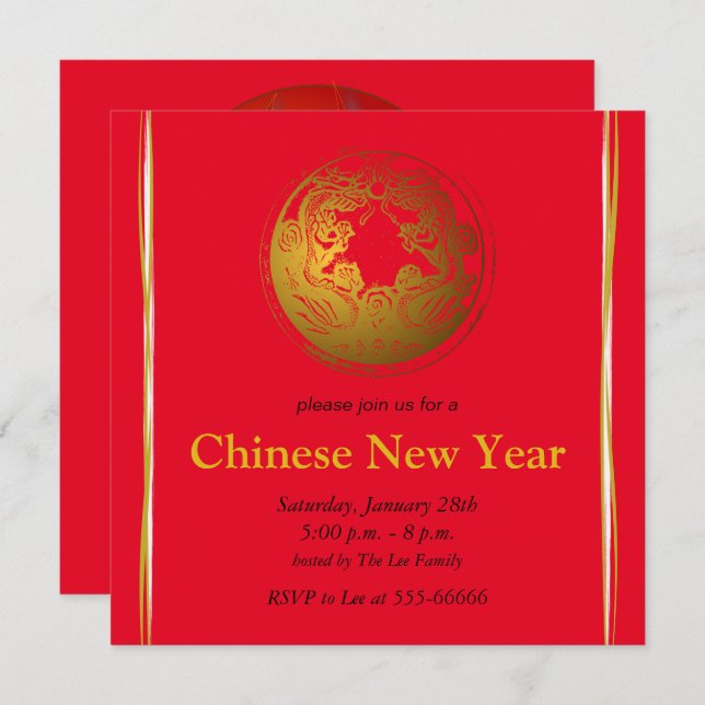 Convite de Novos Lanternes Vermelhos Chineses (Frente/Verso)