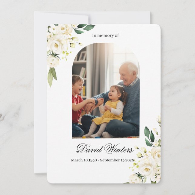 Convite de obituário floral branco (Frente)