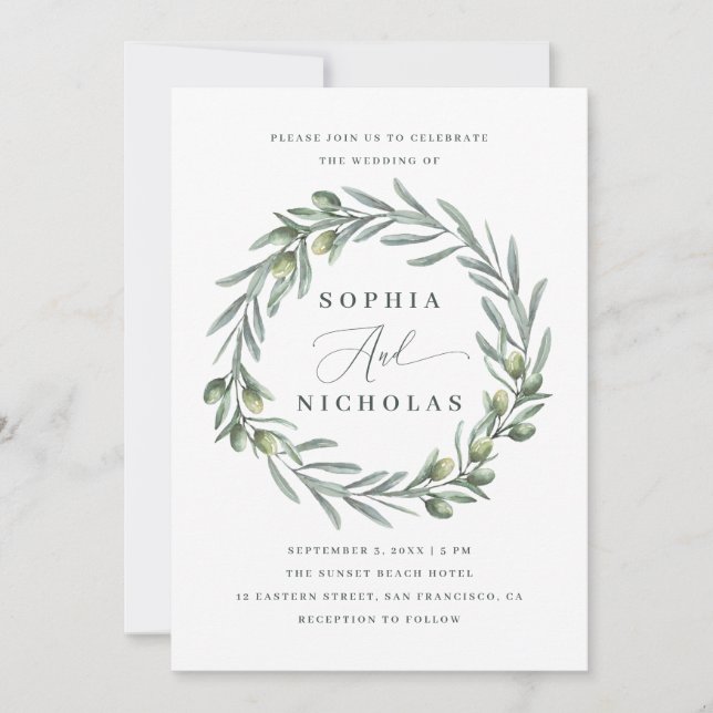 Convite de Oliveiras. Casamento italiano. Coroa de (Frente)