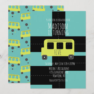 Convite de Ônibus de Transporte Escolar com Rodas