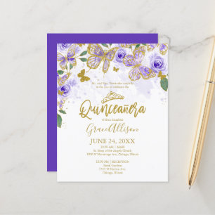Convite de Orçamento Borboleta Quinceanera Inglês