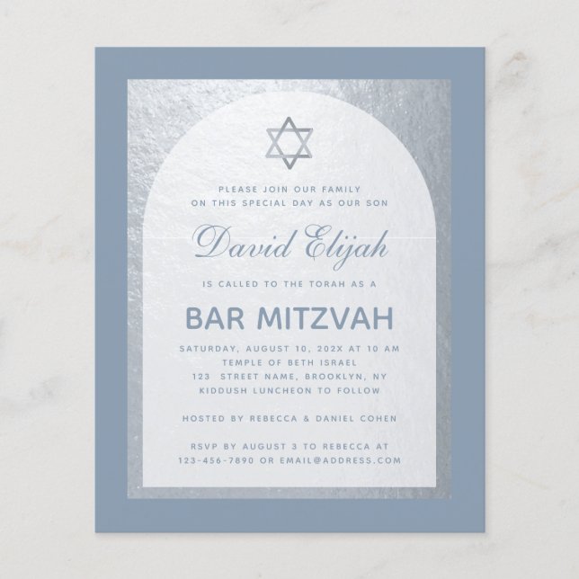 Convite de orçamento de Bar Mitzvah em azul empoei (Frente)