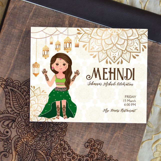 Convite de orçamento de Mehndi com noiva de henna  (Criador carregado)