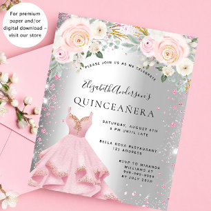 Convite de orçamento de vestido de prata rosa para
