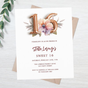 Convite de orçamento para festa Sweet 16 com flore