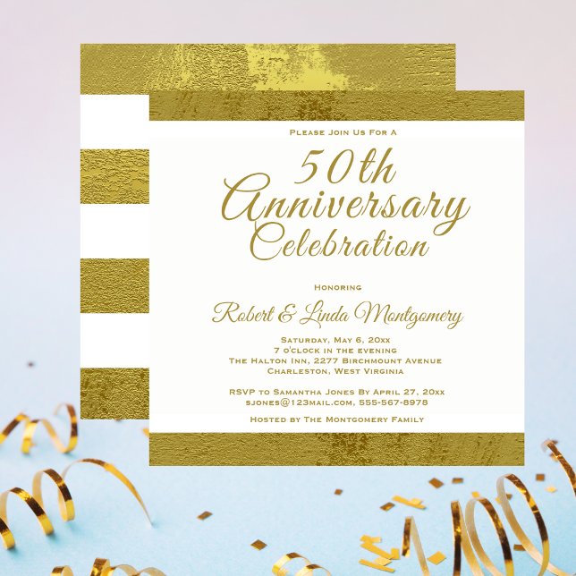 Convite de Ouro Celebração de 50º Aniversário (50th Anniversary Celebration Gold Invitation)