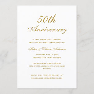 Convite de Ouro para 50º Aniversário de Casamento 