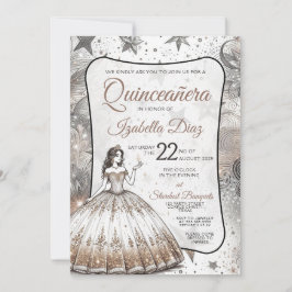 Convite de Ouro para Festa de Quinze Anos