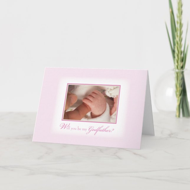 Convite de Padrinho com as Mãos de Bebê Menina, Ro (Frente)