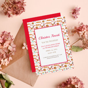 Convite de Pão Tsoureki de Páscoa Feliz em Aquarel