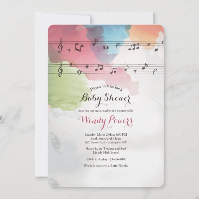 Convite de papel aquarela com música (Frente)