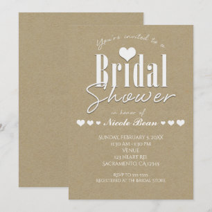 Convite de papel branco e castanho kraft para chá 