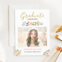 Convite de Partida de Formatura Floral Dourado