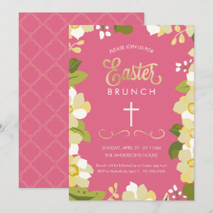 Convite de Páscoa Brunch com Flores e Acentos Dou