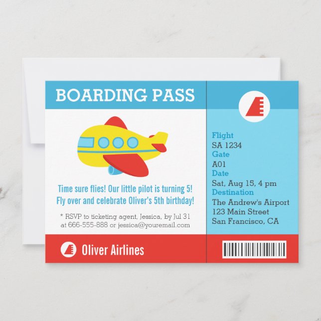 Convite de Passagem de Embarque de Avião para Fest (Frente)