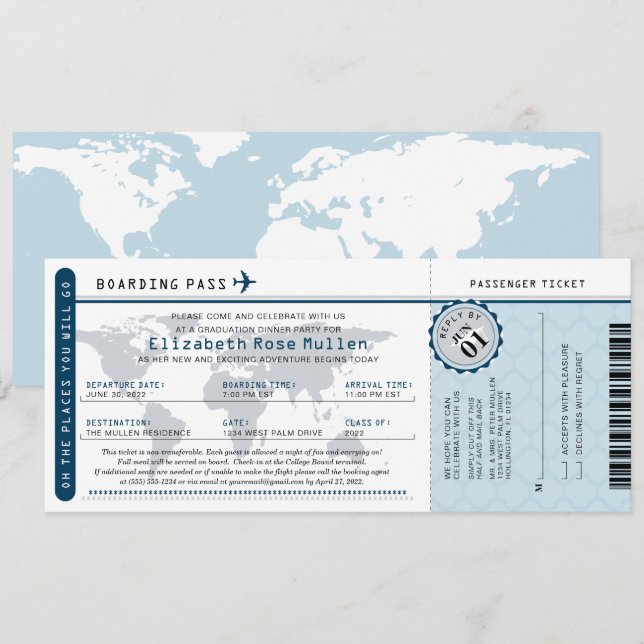 Convite de Passe de Embarque para Viajantes do Mun (Frente/Verso)