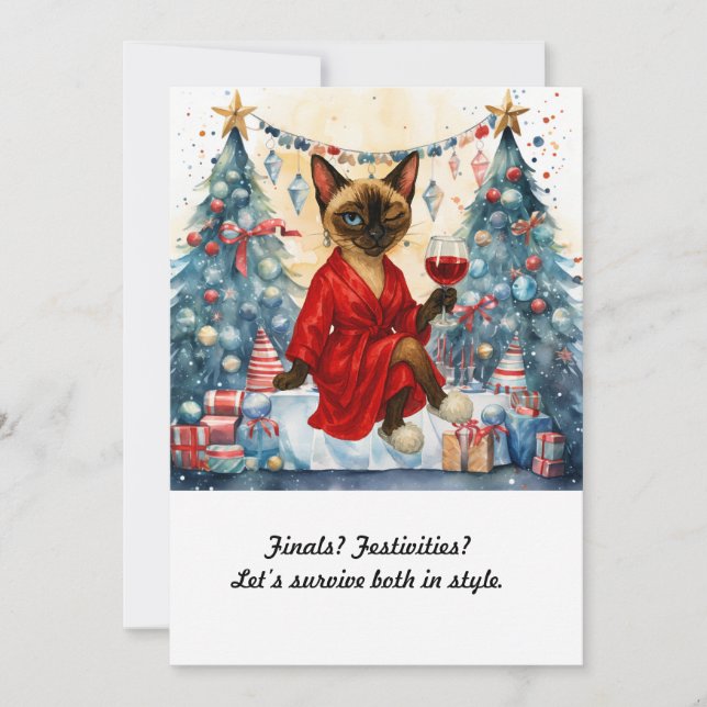 Convite de Pausa de Estudo de Natal Gato Siames (Frente)