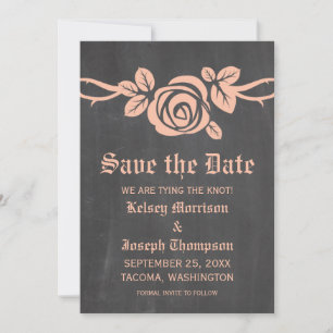 Convite de Peach Rose Chalkboard para Salvar a Dat